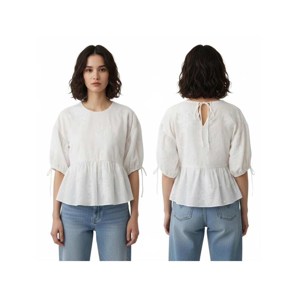 White Floral Textured Blouse